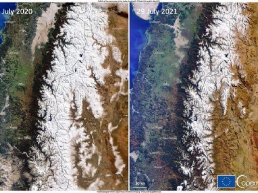 ​Thatësira e shkaktuar nga ngrohja globale lë majat e Andeve pa borë