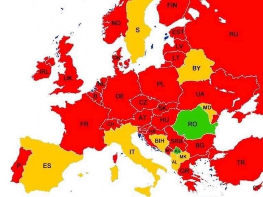 Kosova dhe Rumania dy shtetet e vetme në Europë në zonën e gjelbër, pa rrezik nga Covid 19