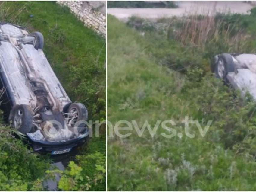 Makina del nga rruga dhe përfundon në kanal, plagoset pasagjeri në Kuçovë
