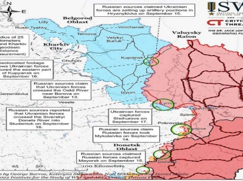 ​ISW: Ukrainasit po zgjerojnë pozicionet e tyre, ata mund të rrethojnë trupat ruse