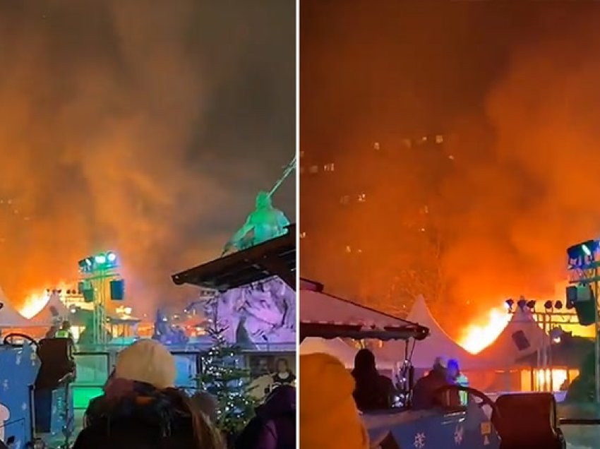 Detaje dhe pamje të një zjarri të madh që shpërtheu të martën në mbrëmje në tregun e Krishtlindjeve në Berlin