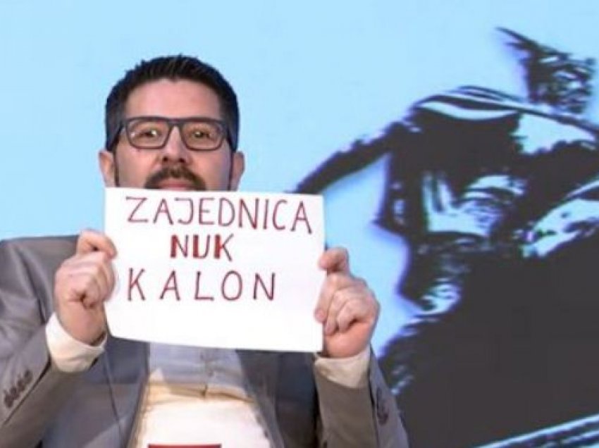 Kunati i Albulena Haxhiut shfaqet në televizion me pankartën “Zajednica nuk kalon”