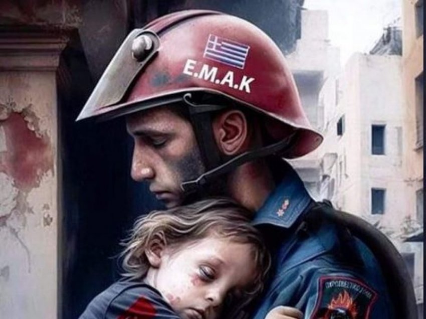 Foto sa një mijë fjalë! I kërcënuan “do vijmë papritur një natë”, shpëtimtari grek mban në duar foshnjën turke