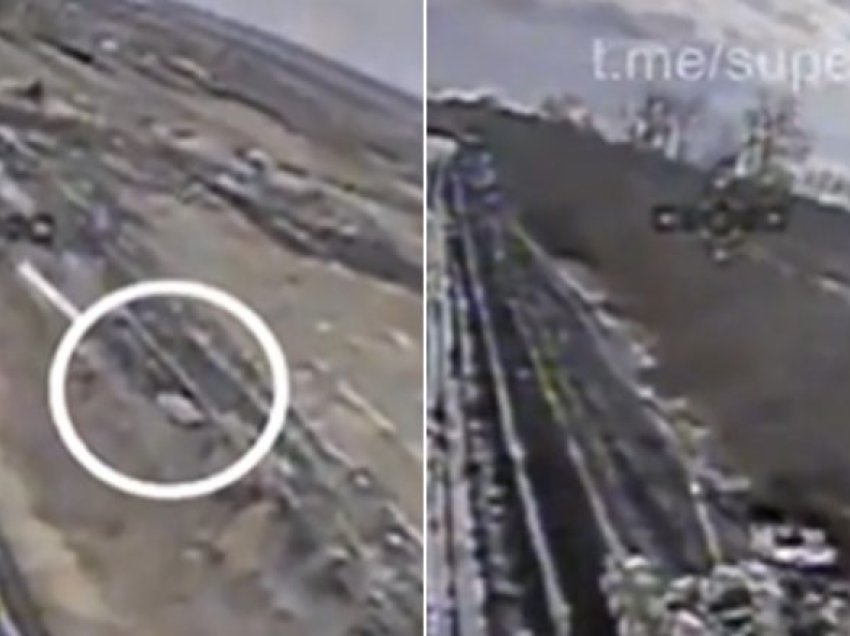 Momenti kur droni kamikaz i Ukrainës sulmon tankun rus