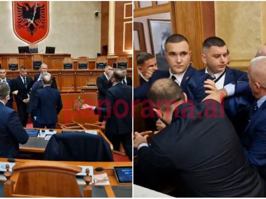 “Mos më prek me dorë”- Përplasje fizike në Kuvend! Gardistët nuk lejojnë Berishën t’i afrohet foltores, deputetët bllokohen në hyrje të sallës