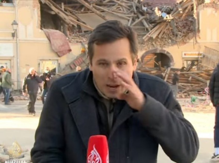 Gazetari i Al Jazeera po raportonte drejtpërdrejtë nga vendi i ngjarjes, kur sërish filluan dridhjet e tokës në Kroaci