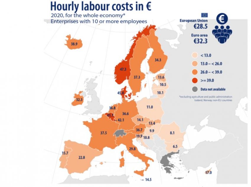 Vendet e BE, ku punonjësit paguhen më shumë për një orë pune