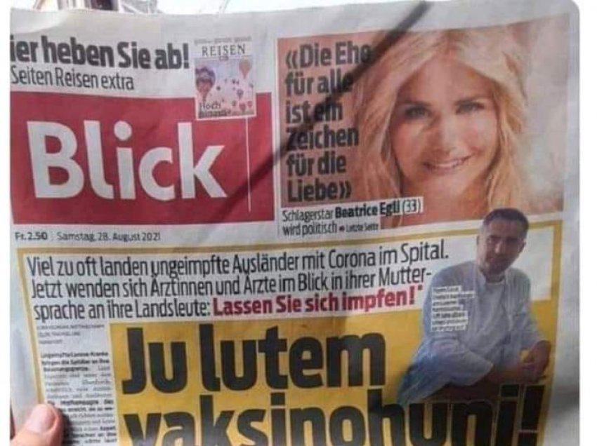 “Ju lutem vaksinohuni!” kopertina e gazetës zvicerane që u drejtua shqiptarëve në shqip