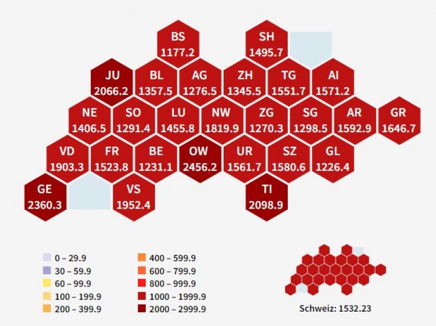 Gjendja e koronavirusit në Zvicër/ 17,634 raste të reja, 156 persona të shtruar në spital, 25 të vdekur