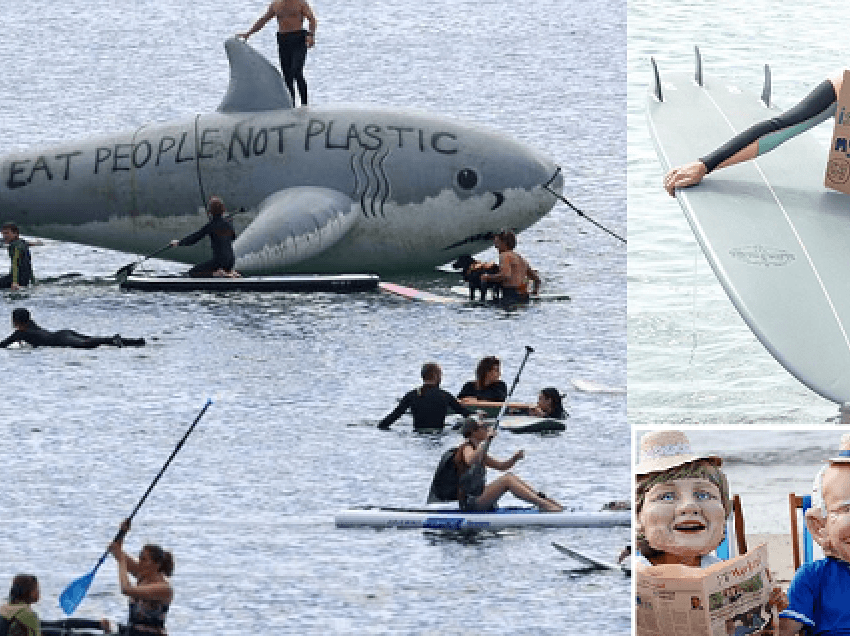 Protesta spektakolare e G7/ Britanikët me pankarta në kanoe në brigjet e samitit botëror, kundër korporatave