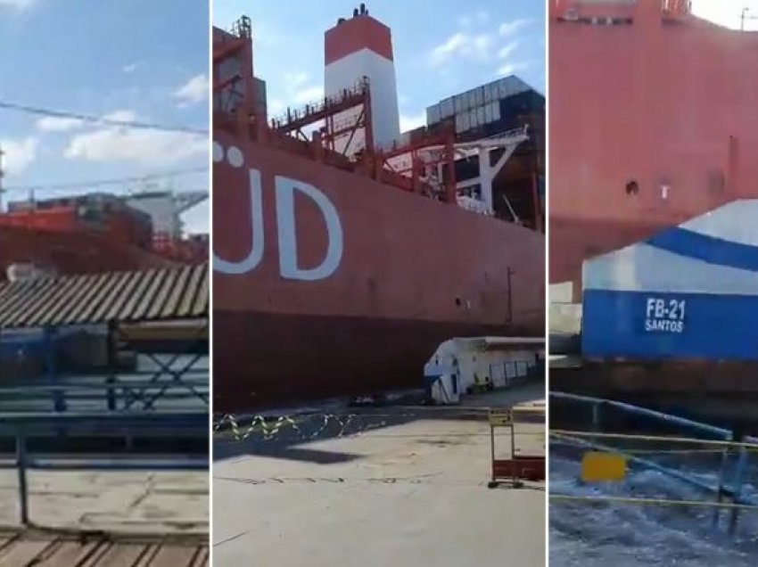 Momenti dramatik kur një anije e madhe u përplas në një port në Brazil