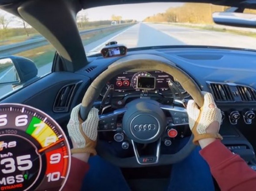Audi R8 prek lehtësisht shpejtësinë 335 km/orë, më shumë se maksimumi i deklaruar