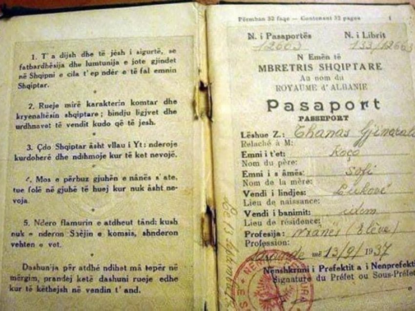 Mesazhe atdhedashurie në pasaportën e kohës së mbretit Zog: Çdo shqiptar asht vëllau yt... 