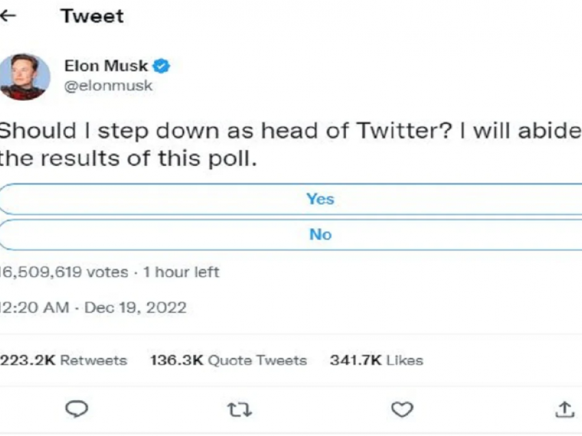 Elon Musk pyet përdoruesit: A duhet të largohem si shef i Twitter?