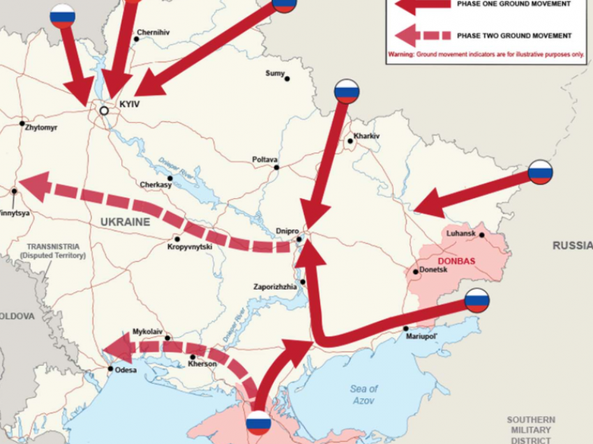 Rusia mund të pushtojë Ukrainën/ Inteligjenca britanike publikon hartën që tregon “shtatë rrugët e mundshme të Putinit”