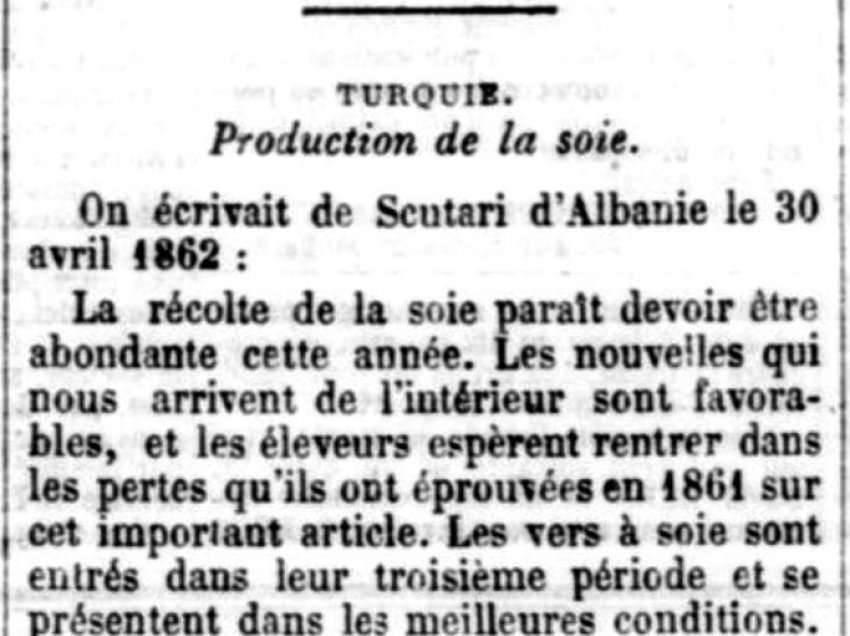 Le Moniteur Universel (1862)/Prodhimi i mëndafshit në Shkodër 
