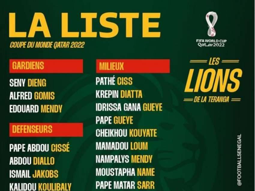 Senegali shpall listën e Botërorit