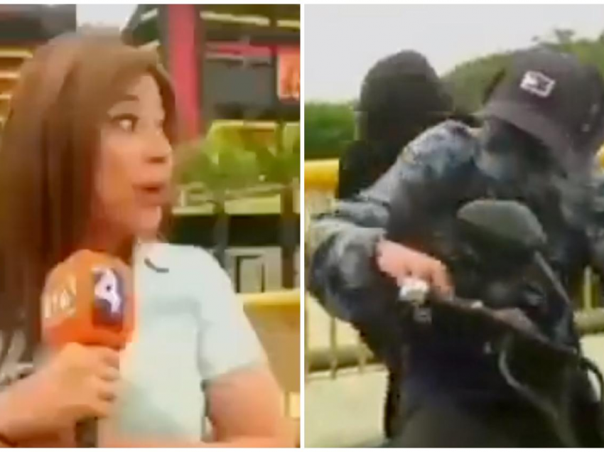Pamjet e frikshme/ Gazetarja po raportonte “live” në televizion, dy grabitës i afrohen dhe tentojnë ta grabisin