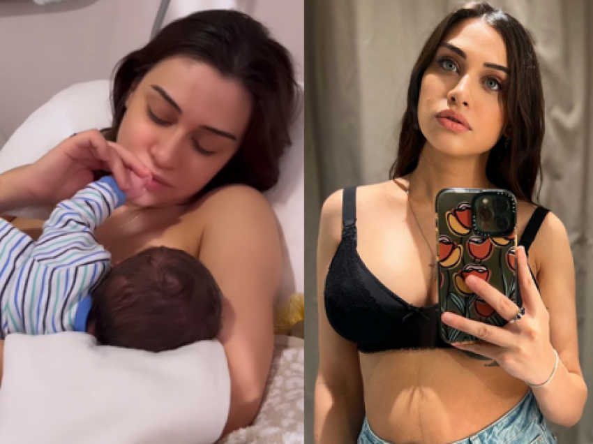   U bë nënë pak javë më parë, Dojna Mema publikon fotot duke i dhënë gji të birit