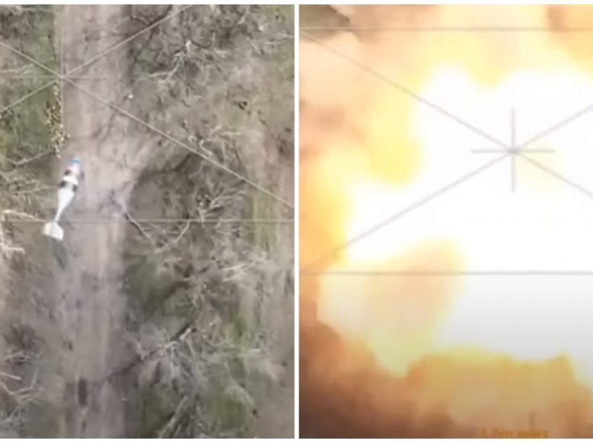 Ukrainasit  hedhin bombën mbi mjetet e blinduara ruse, ndodhë një shpërthim tejet i fuqishëm