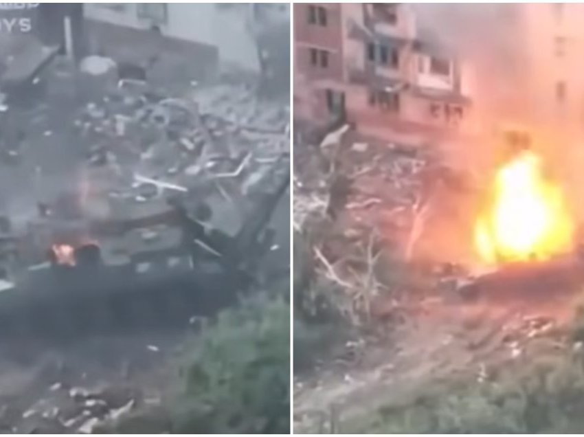 Momenti kur mortaja ruse shpërthen në flakë pasi u godit nga forcat ukrainase