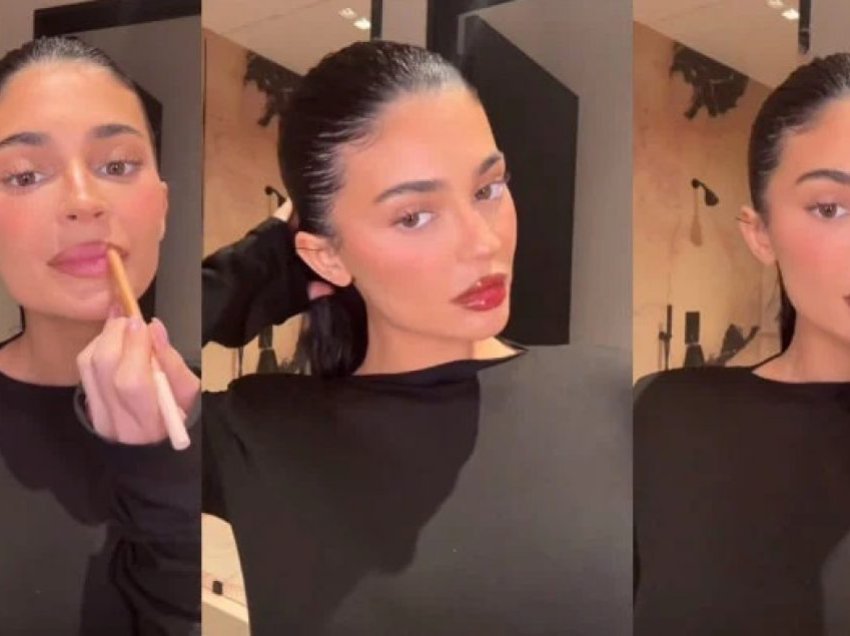 Kylie Jenner rikthen trendin e buzëkuqit të kaftë me shumë shkëlqim