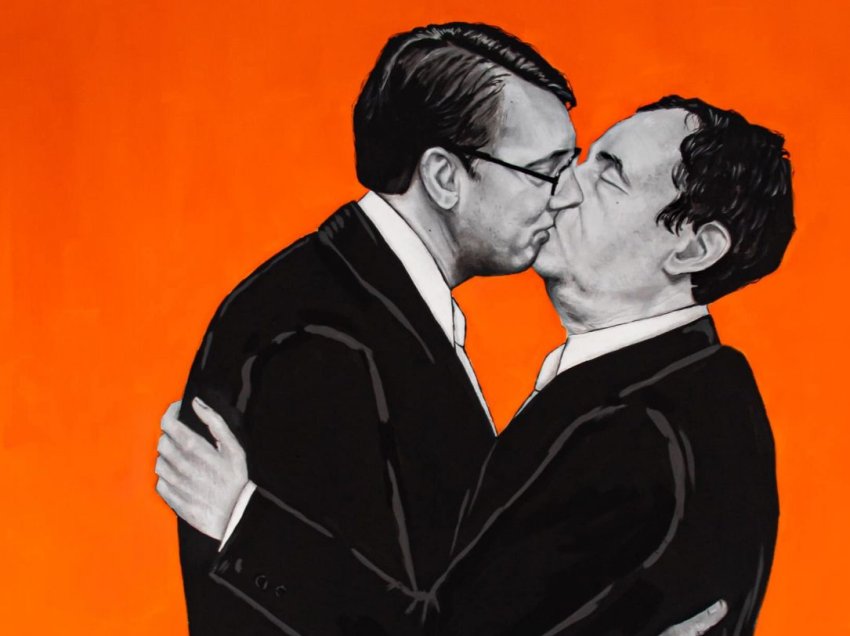 Rrusta e PSD-së shpërndan pikturën ku Kurti e Vuçiq puthen “vëllazërisht”