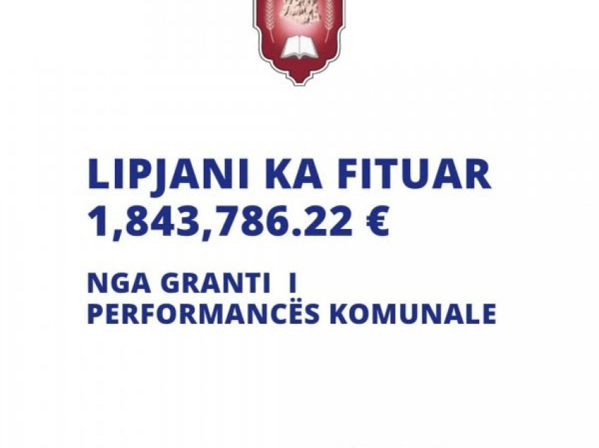Ahmeti: Lipjani ka fituar 1,843,786.22 euro nga granti i performancës komunale