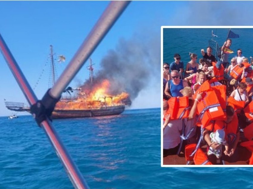 Të tmerruar, turistët britanikë u detyruan të hidheshin në det – pasi anija u përfshi nga zjarri 