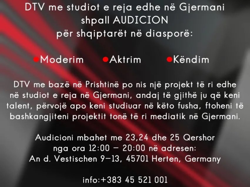DTV shpall audicion për shqiptarët në diasporë