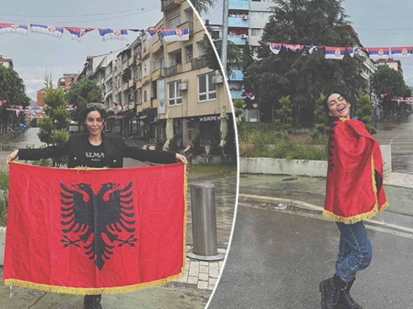 Fjolla Morina pozon me flamurin kombëtar në Mitrovicën e Veriut: Krejt Shqiptaria është e jona