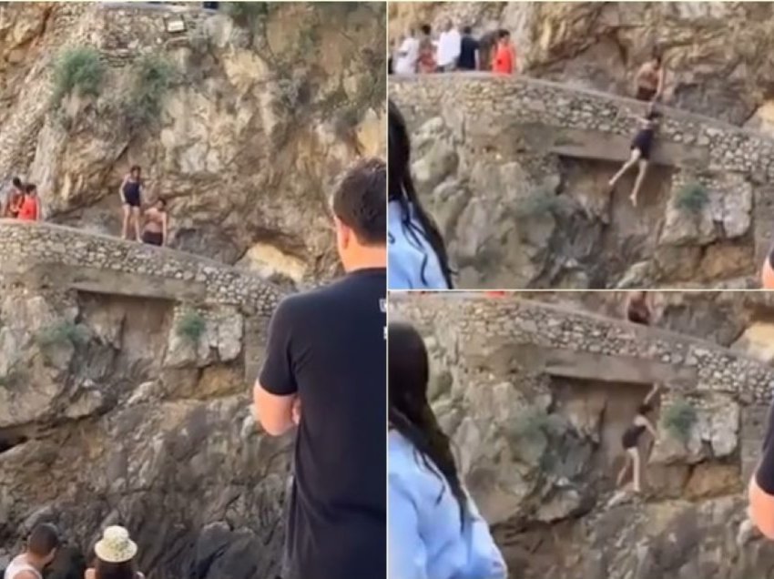 Turisti kap momentin e frikshëm kur një grua përplaset me shkëmbinjtë pasi tentoi të hidhej në ujë 
