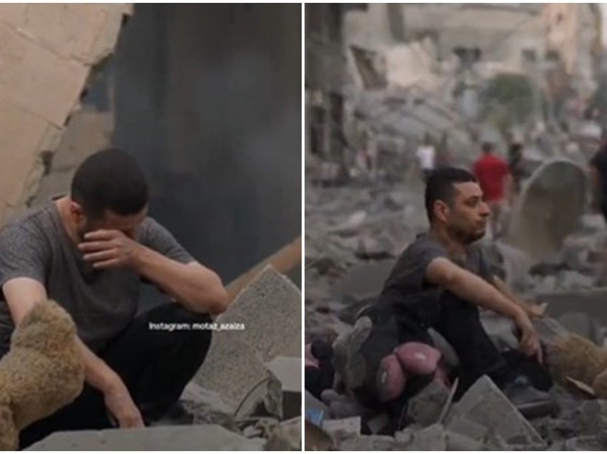 I përlotur dhe i thyer, palestinezi qëndron mes rrënojave të shtëpisë së shkatërruar në Gaza